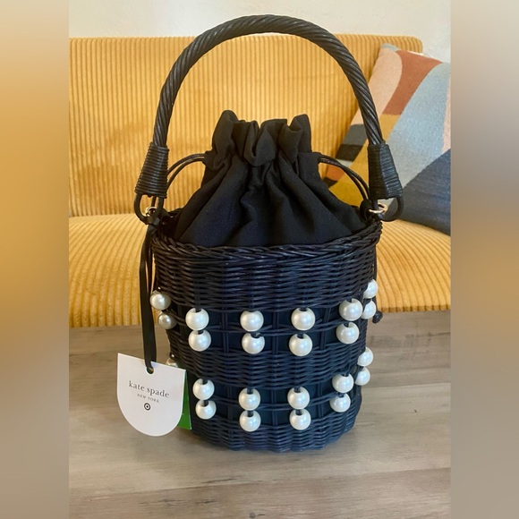 Kate Spade x Target Handbags - Kate Spade x Target Wicker Bucket Bag with Faux Pearl Embellishments